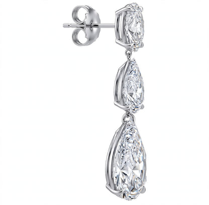 18K White Gold Three Stone Diamond Earrings