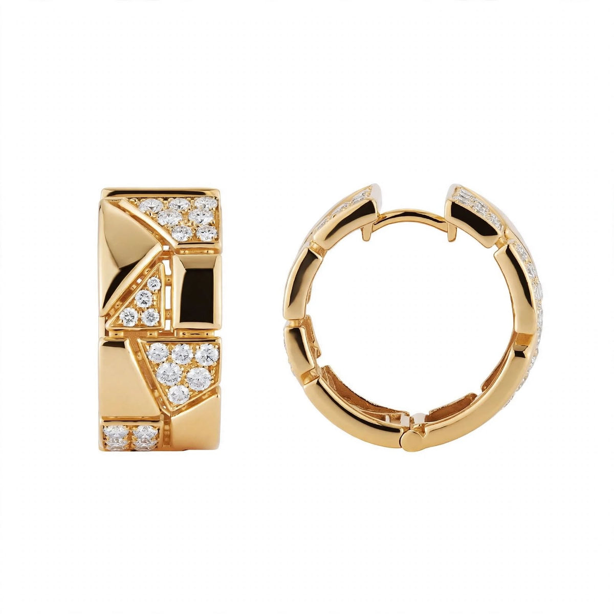 18K Yellow Gold Jigsaw Geometric Hoop Earrings