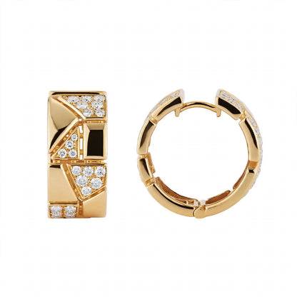 18K Yellow Gold Jigsaw Geometric Hoop Earrings