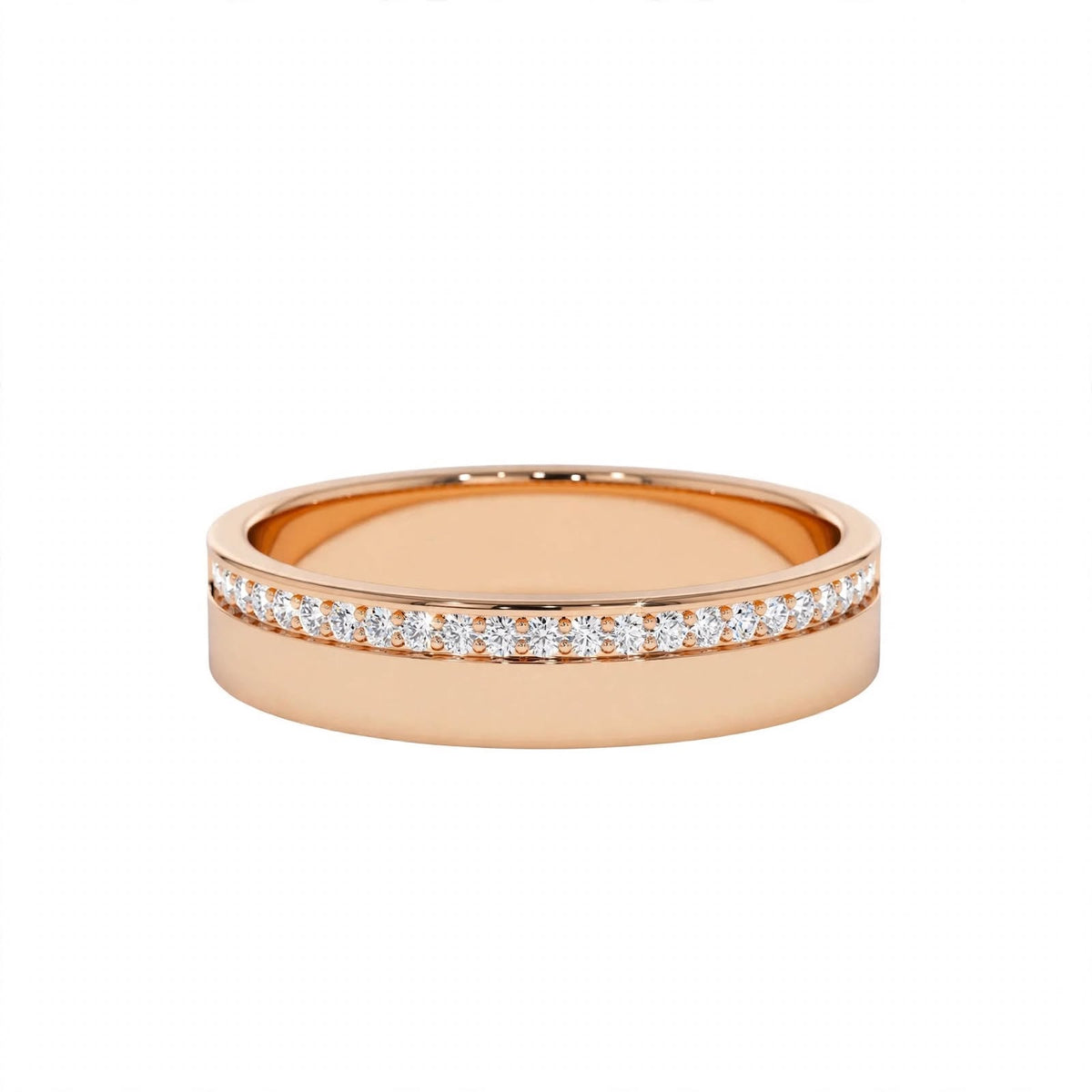 14K Rose Gold Diamond Grooved Wedding Band
