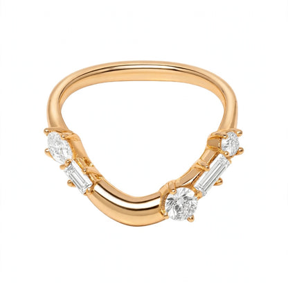 14K Yellow Gold Curved Diamond Wedding Band