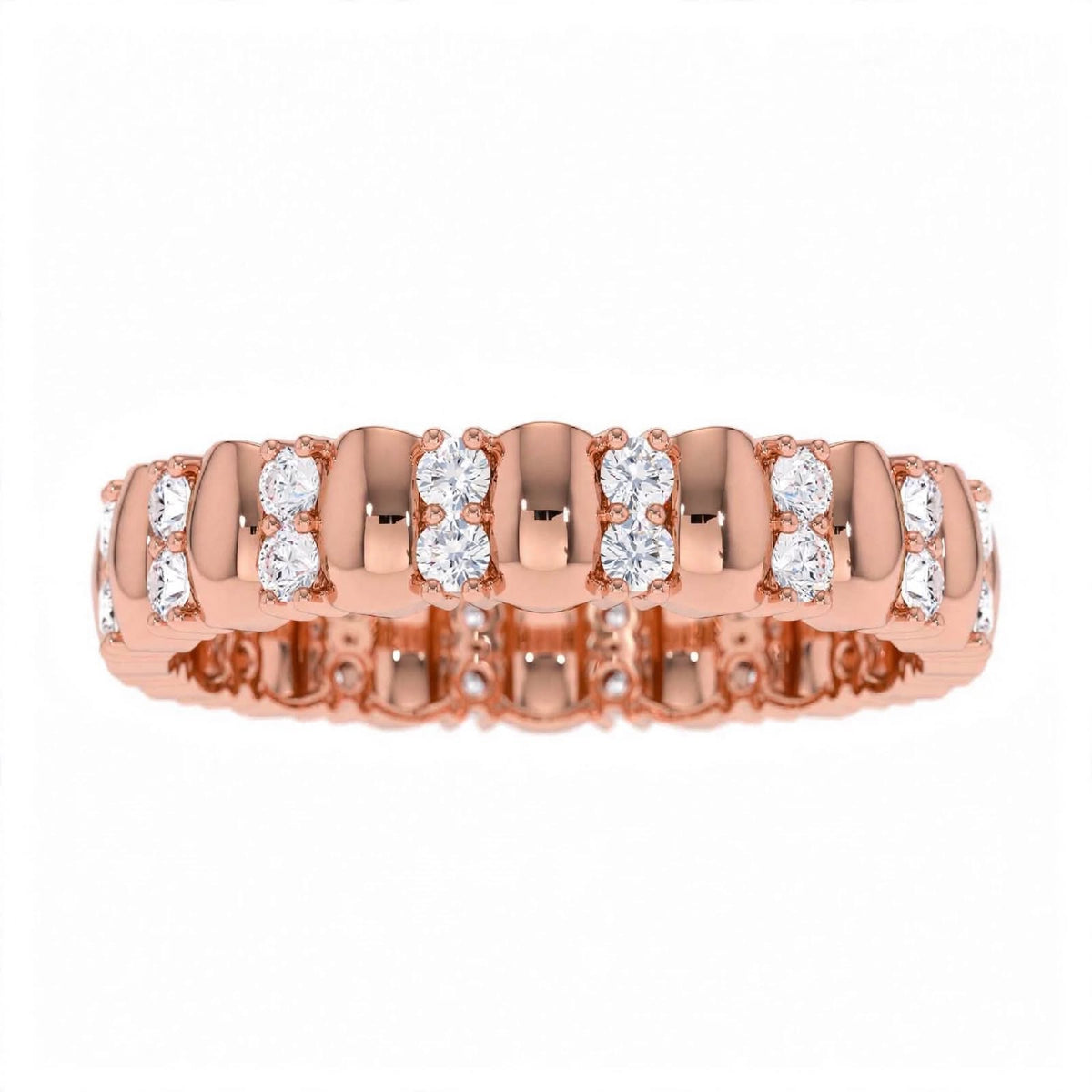 14k Rose Gold Unique Double Row Diamond Eternity Band
