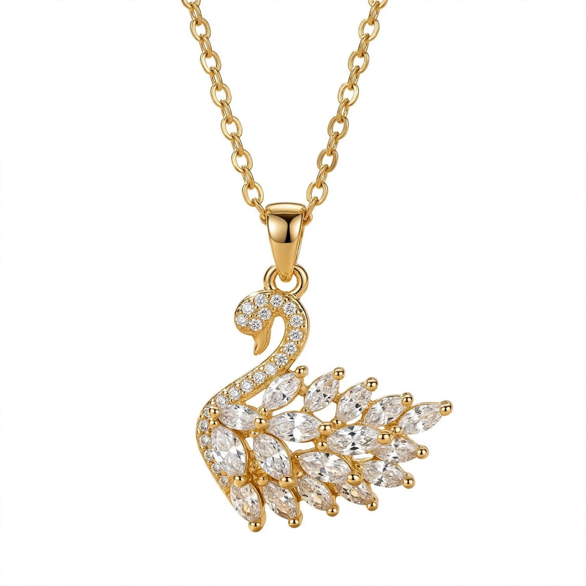 18K Rose Gold Plated Sterling Silver Swan Charm Necklace