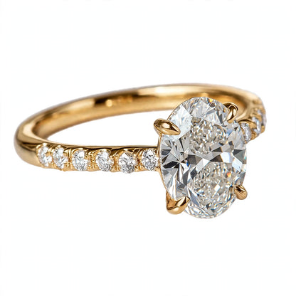 14K Yellow Gold Oval Cut Diamond Engagement Ring with Pavé Band