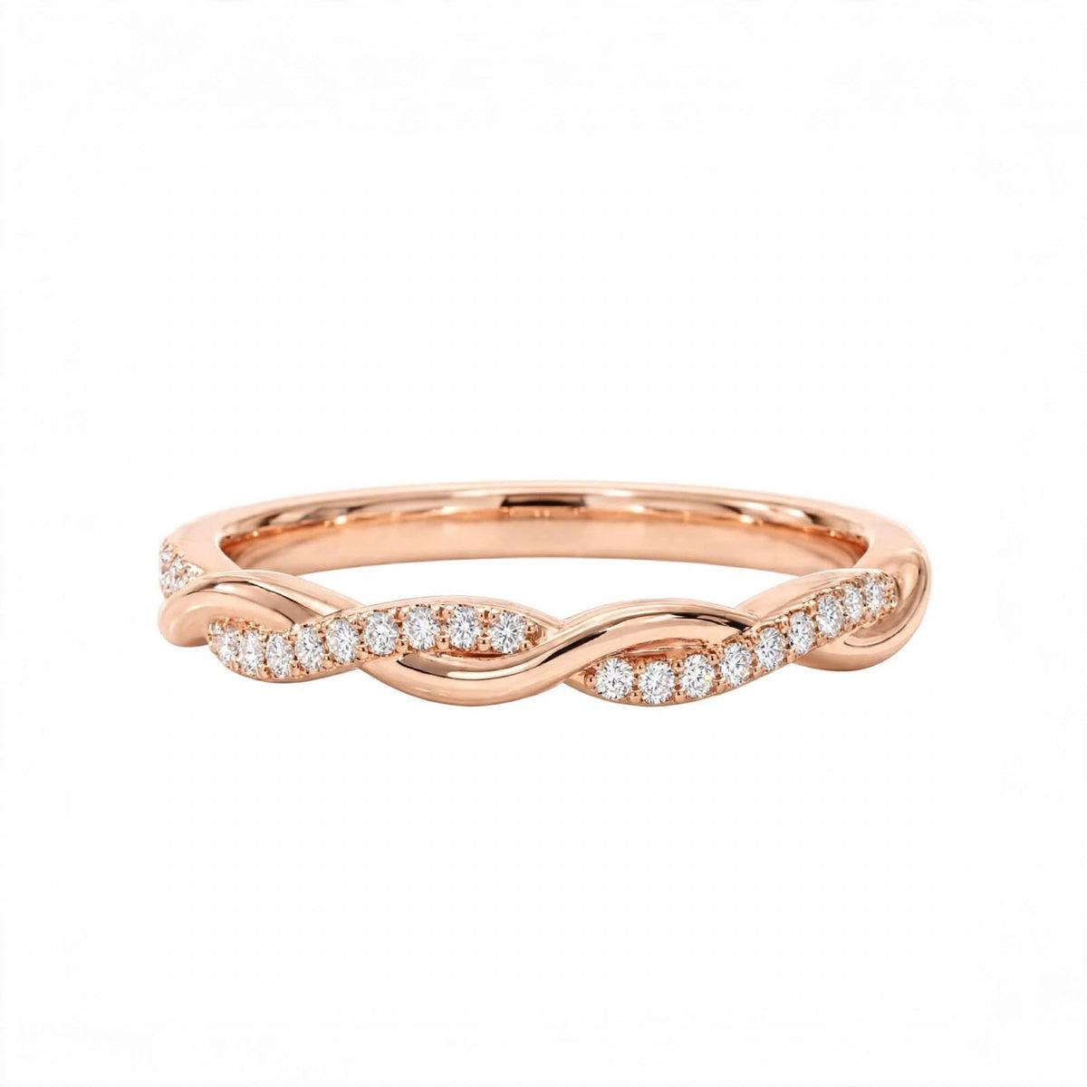 14K Yellow Gold Petite Twisted Vine Pavé Diamond Wedding Band