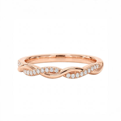 14K Yellow Gold Petite Twisted Vine Pavé Diamond Wedding Band