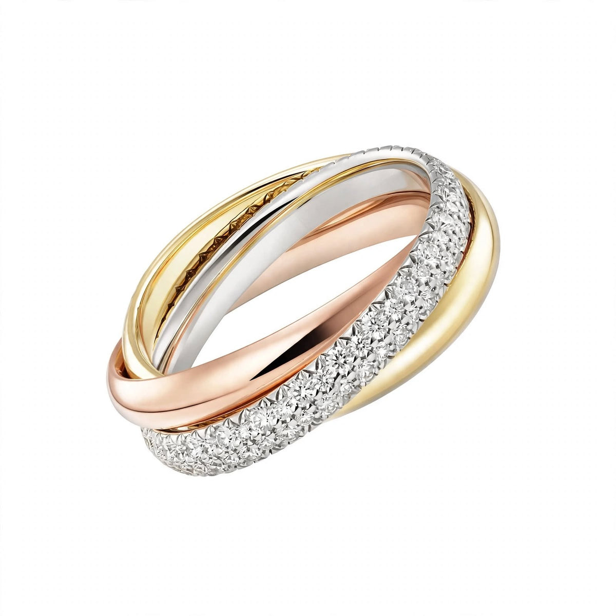 18K Tri-Color Gold Intertwined Rolling Ring