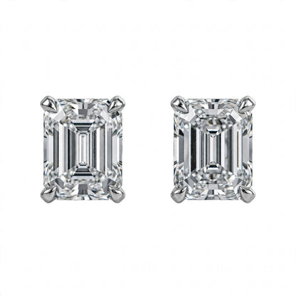 14K White Gold Emerald-Cut Solitaire Stud Earrings