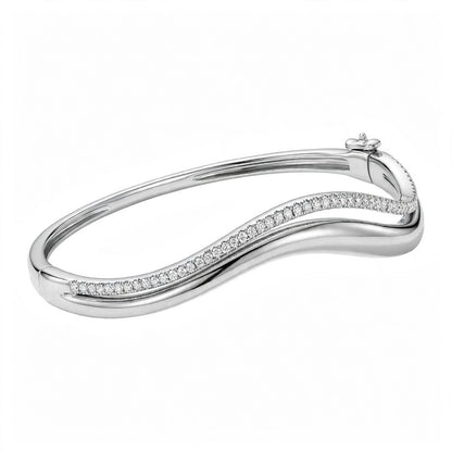 14K Yellow Gold Double Wave Pavé Diamond Bangle Bracelet