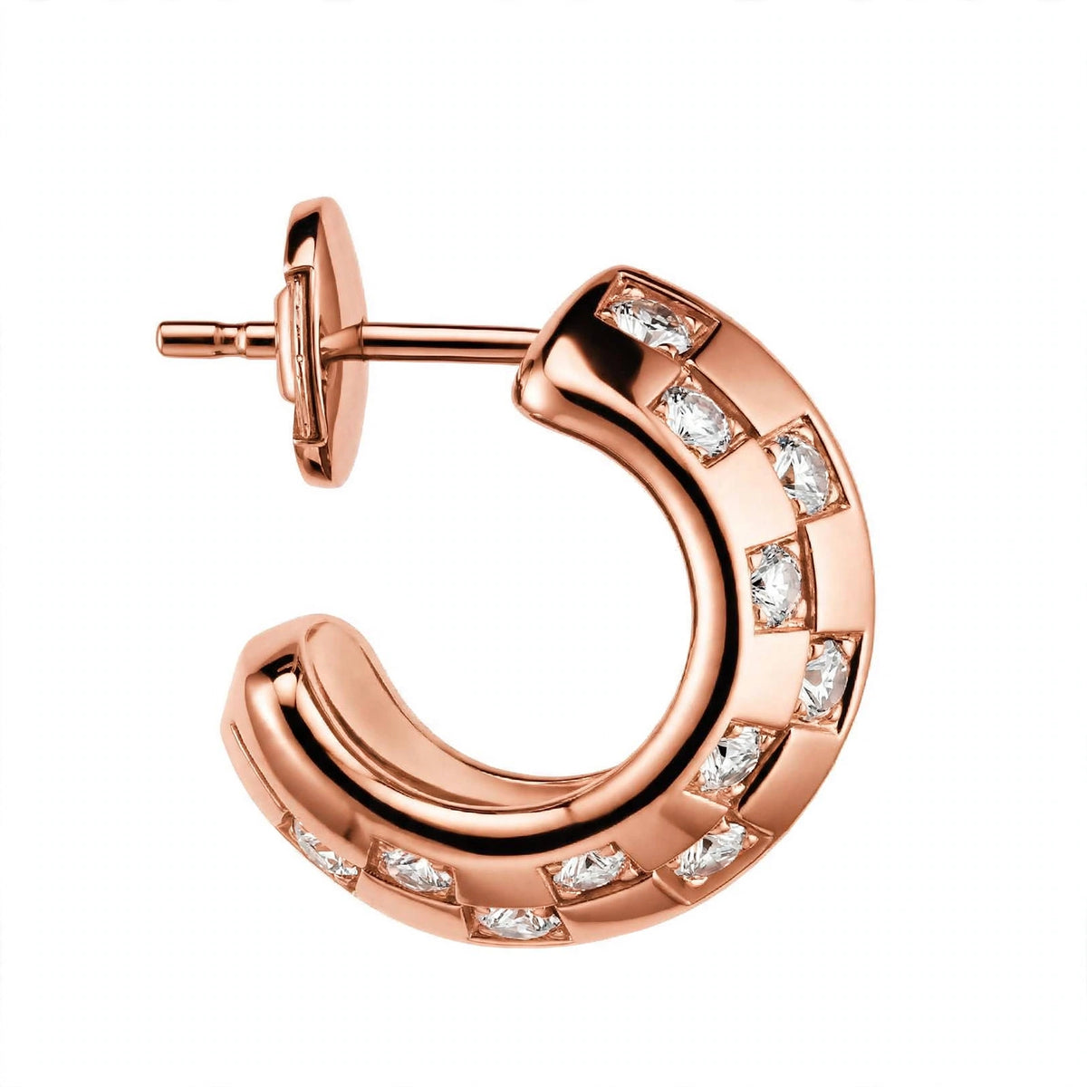 14K Gold Checkered Diamond Hoop Earrings