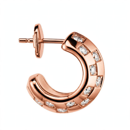 14K Gold Checkered Diamond Hoop Earrings