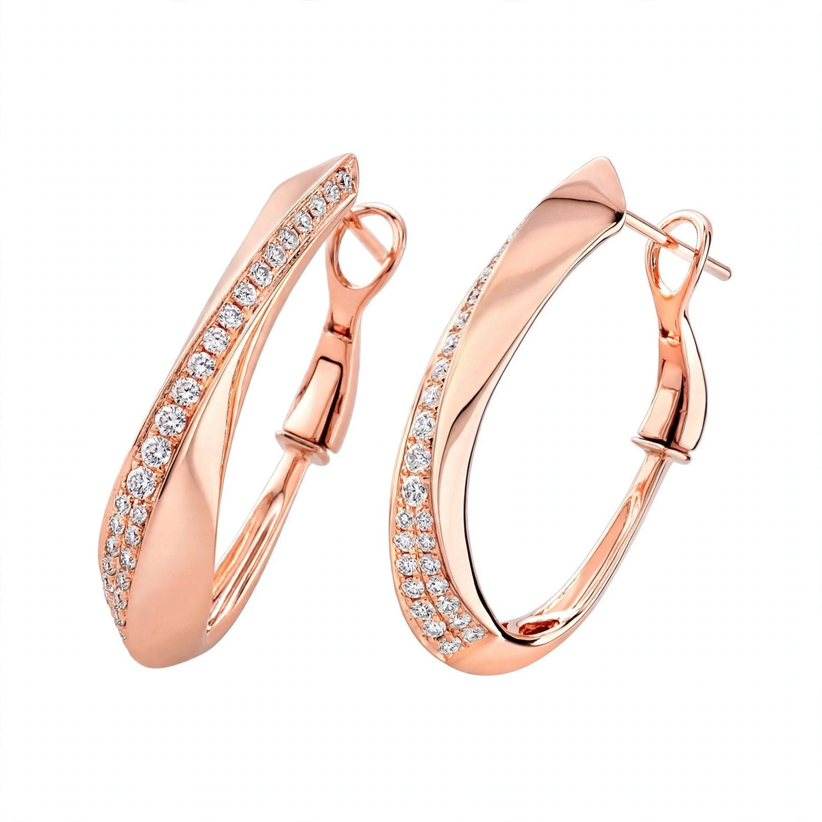 Yellow Gold Diamond Twist Hoop Earrings – Sculptural Wave J-Hoops