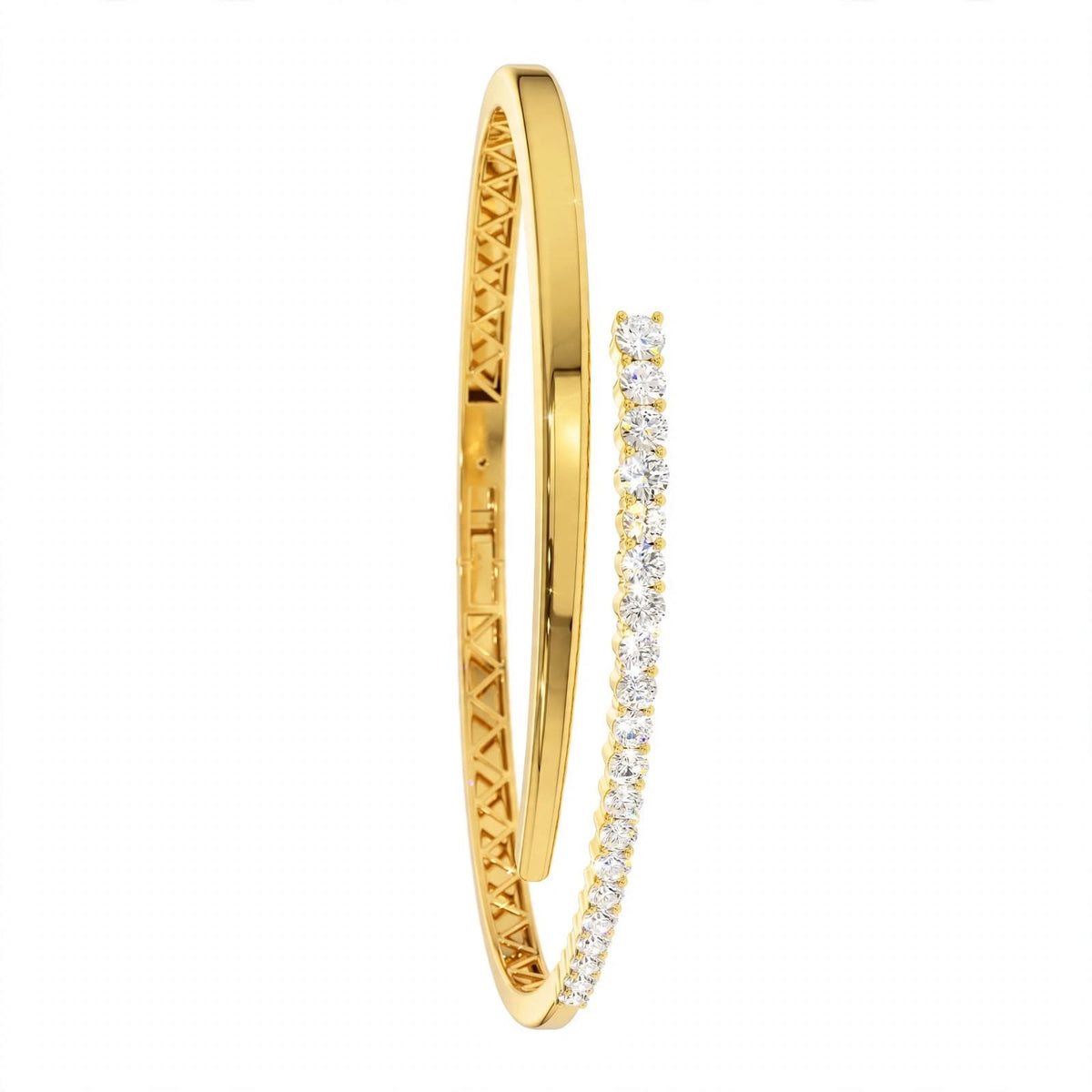 14K White Gold Cross Over Graduating Diamond Bypass Bangle Bracelet