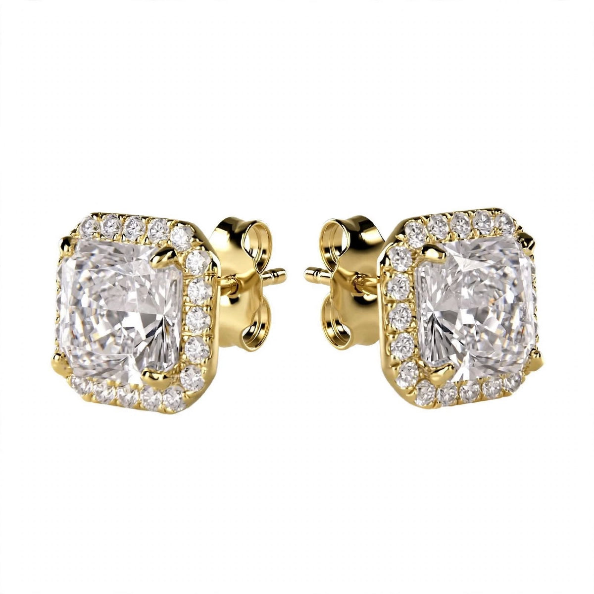 18K Yellow Gold Cushion-Cut Diamond Halo Stud Earrings