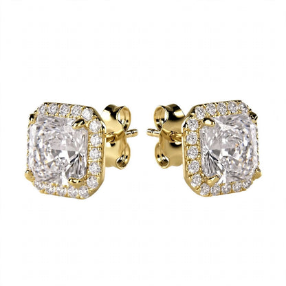 18K Yellow Gold Cushion-Cut Diamond Halo Stud Earrings