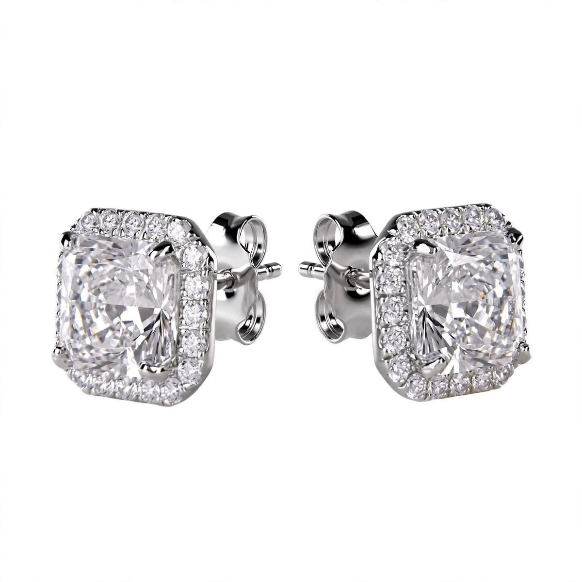 18K Yellow Gold Cushion-Cut Diamond Halo Stud Earrings