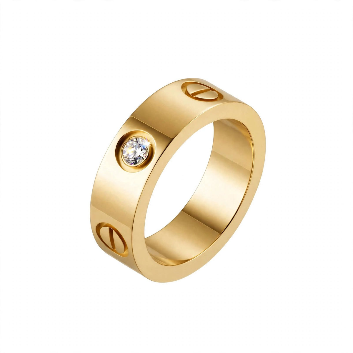 14K Yellow Gold Screw Motif Diamond Band Ring
