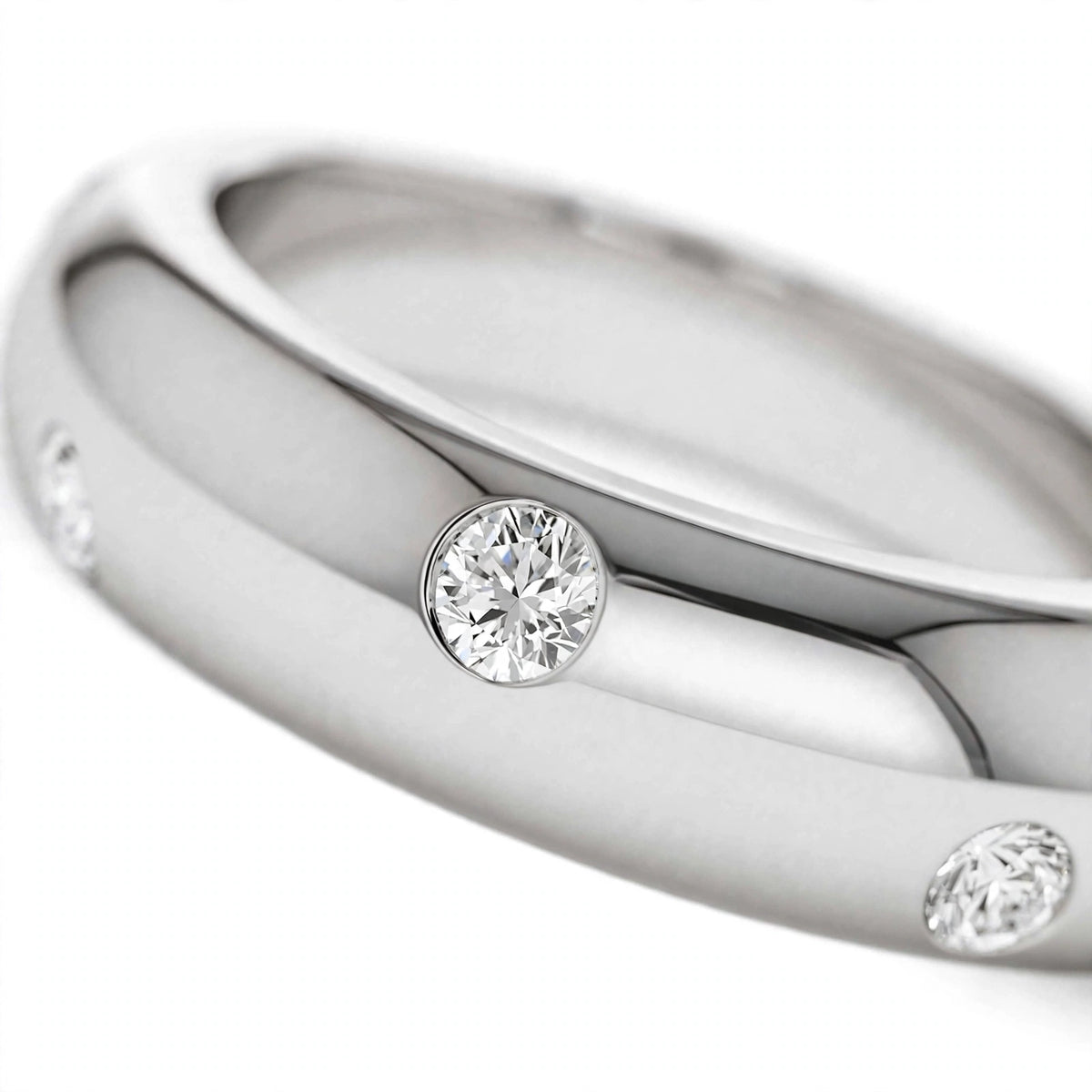 14K White Gold Scattered Flush-Set Diamond Wedding Band