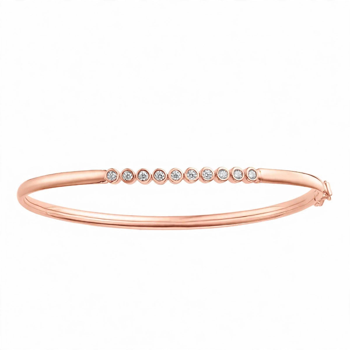 14K Rose Gold Floating Bezel-Set Diamond Bangle Bracelet