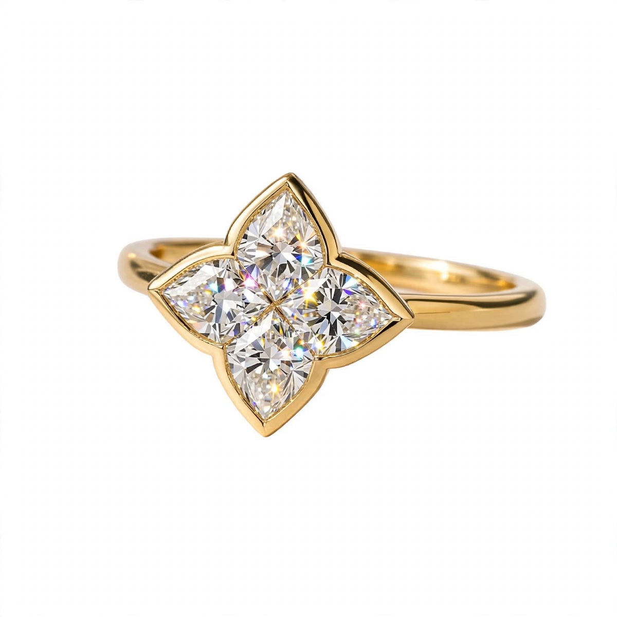 14K Gold Four-Petal Clover Engagement Ring