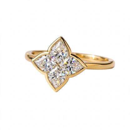 14K Gold Four-Petal Clover Engagement Ring