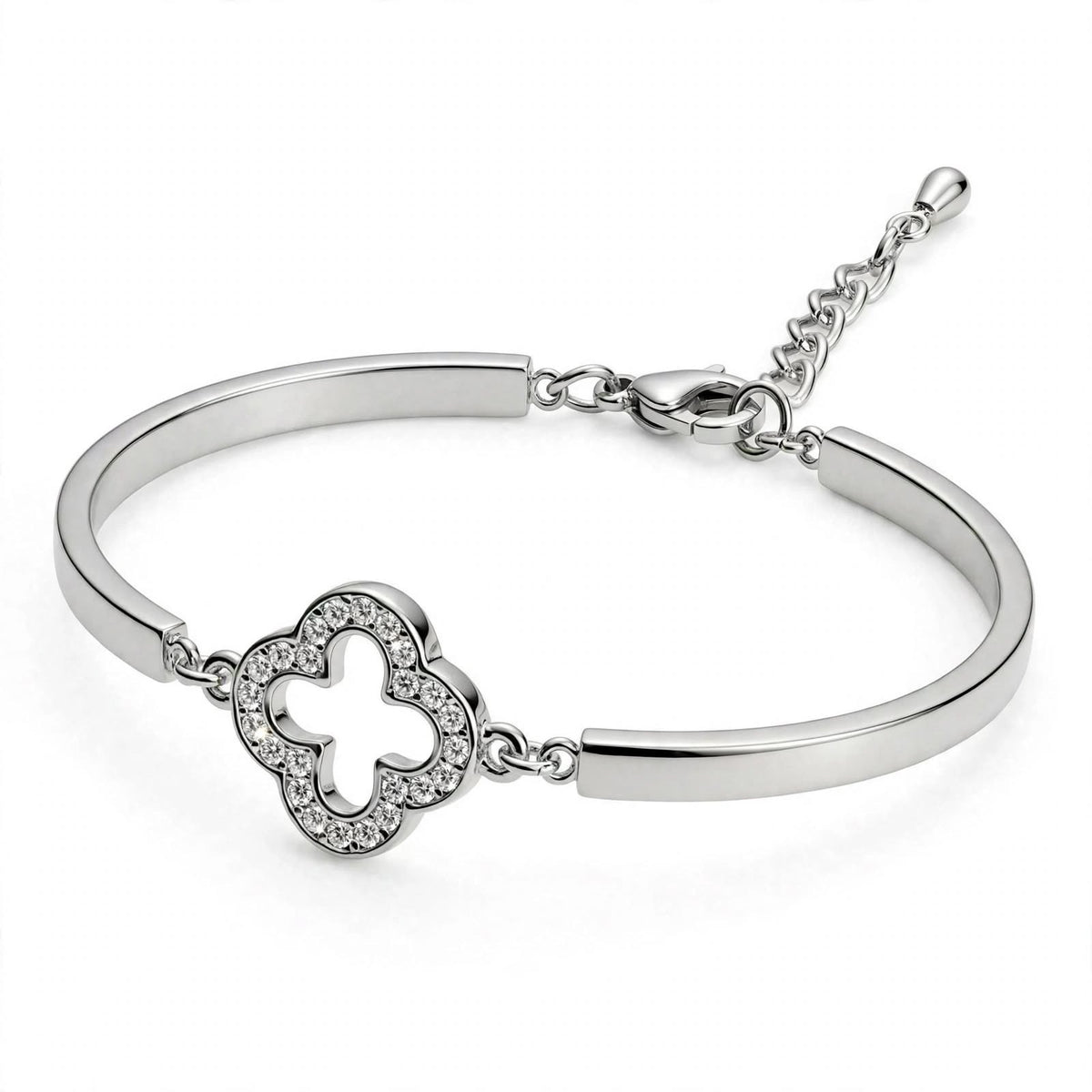 18K Yellow Gold Pavé Clover Bangle Bracelet