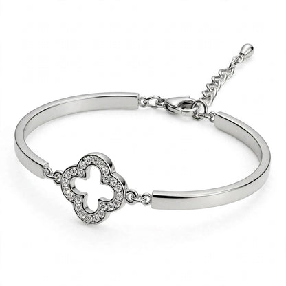 18K Yellow Gold Pavé Clover Bangle Bracelet