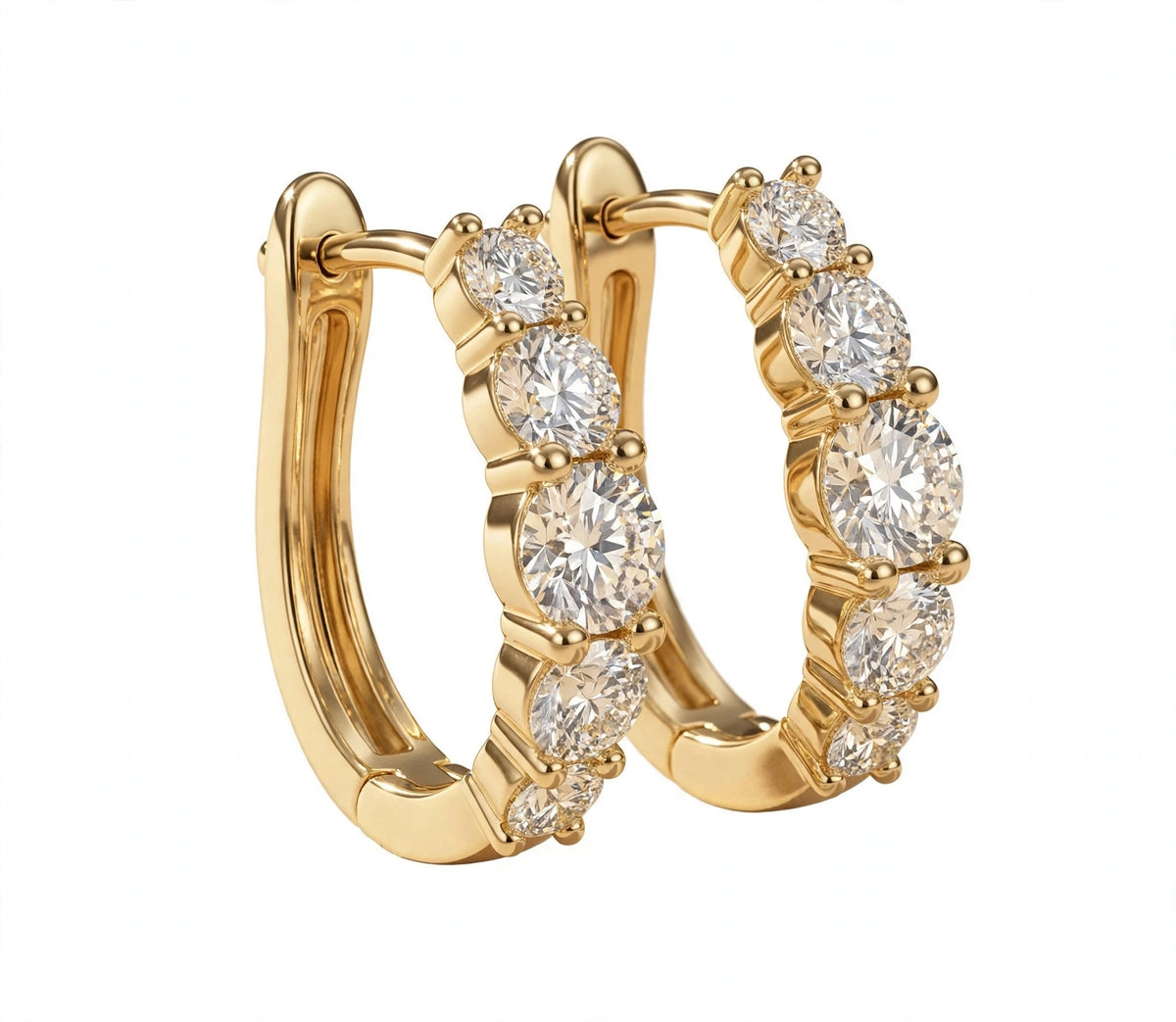 14K Yellow Gold Graduated Diamond Hoop Earrings