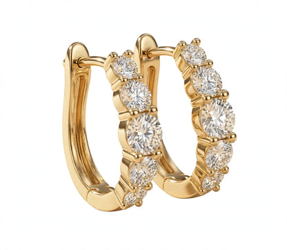 14K Yellow Gold Graduated Diamond Hoop Earrings