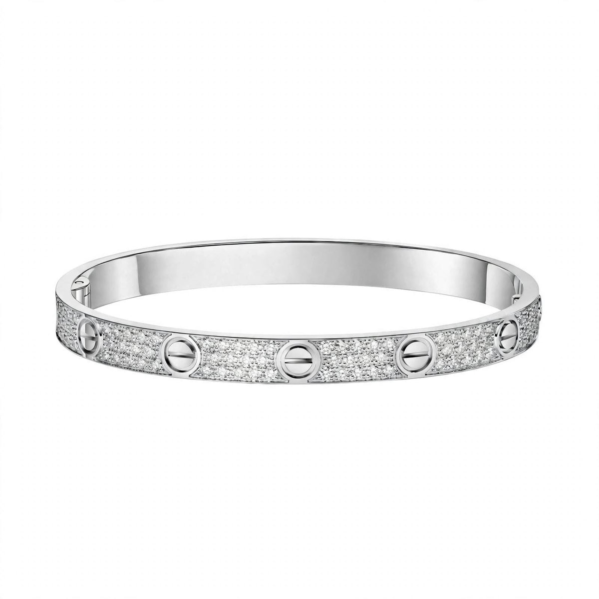 18K Gold Paved Screw Motif Oval Bangle Bracelet