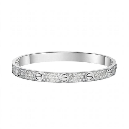 18K Gold Paved Screw Motif Oval Bangle Bracelet