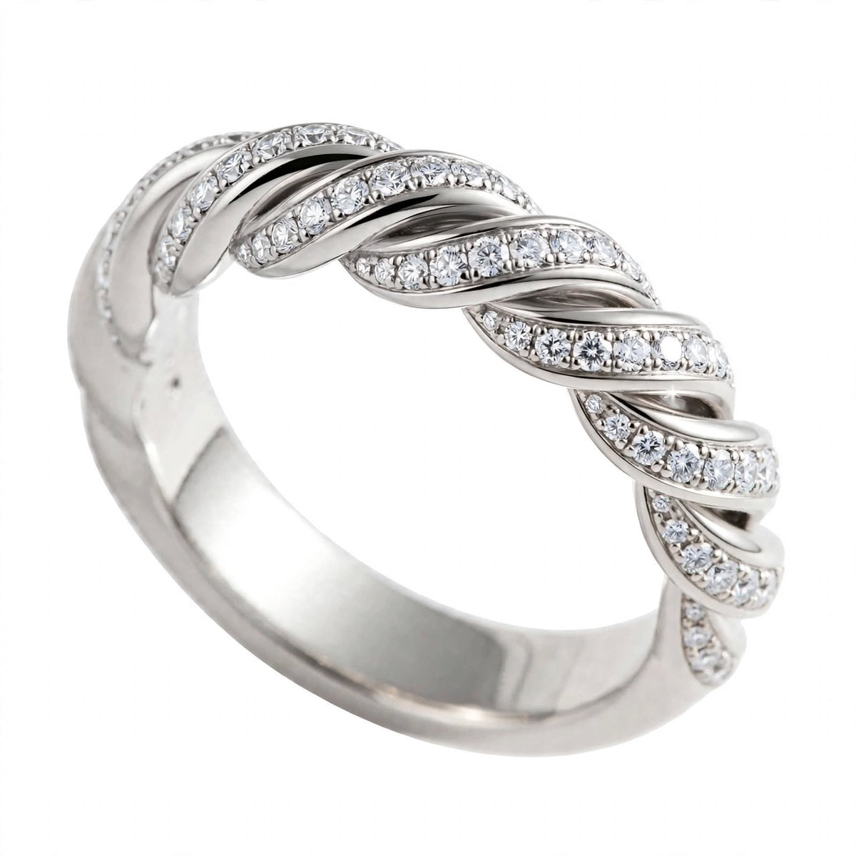 18K Yellow Gold Pavé Diamond Sculpted Twist Eternity Band Ring
