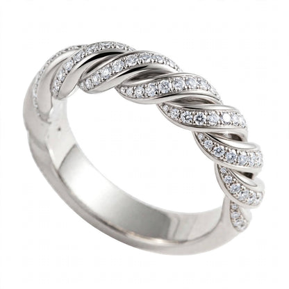 18K Yellow Gold Pavé Diamond Sculpted Twist Eternity Band Ring