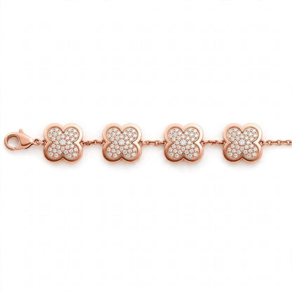 18K Yellow Gold Pavé Diamond Clover Charm Link Bracelet