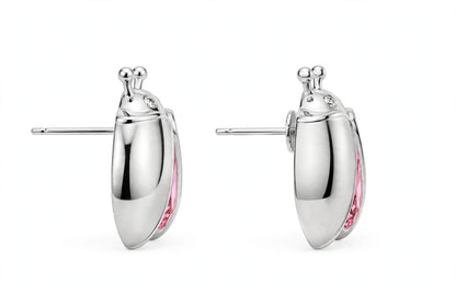 14K Gold Ladybug Stud Earrings with Pear-Cut Pink Zirconia & Crystal Eyes.