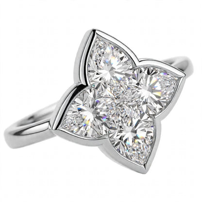 14K Gold Four-Petal Clover Engagement Ring