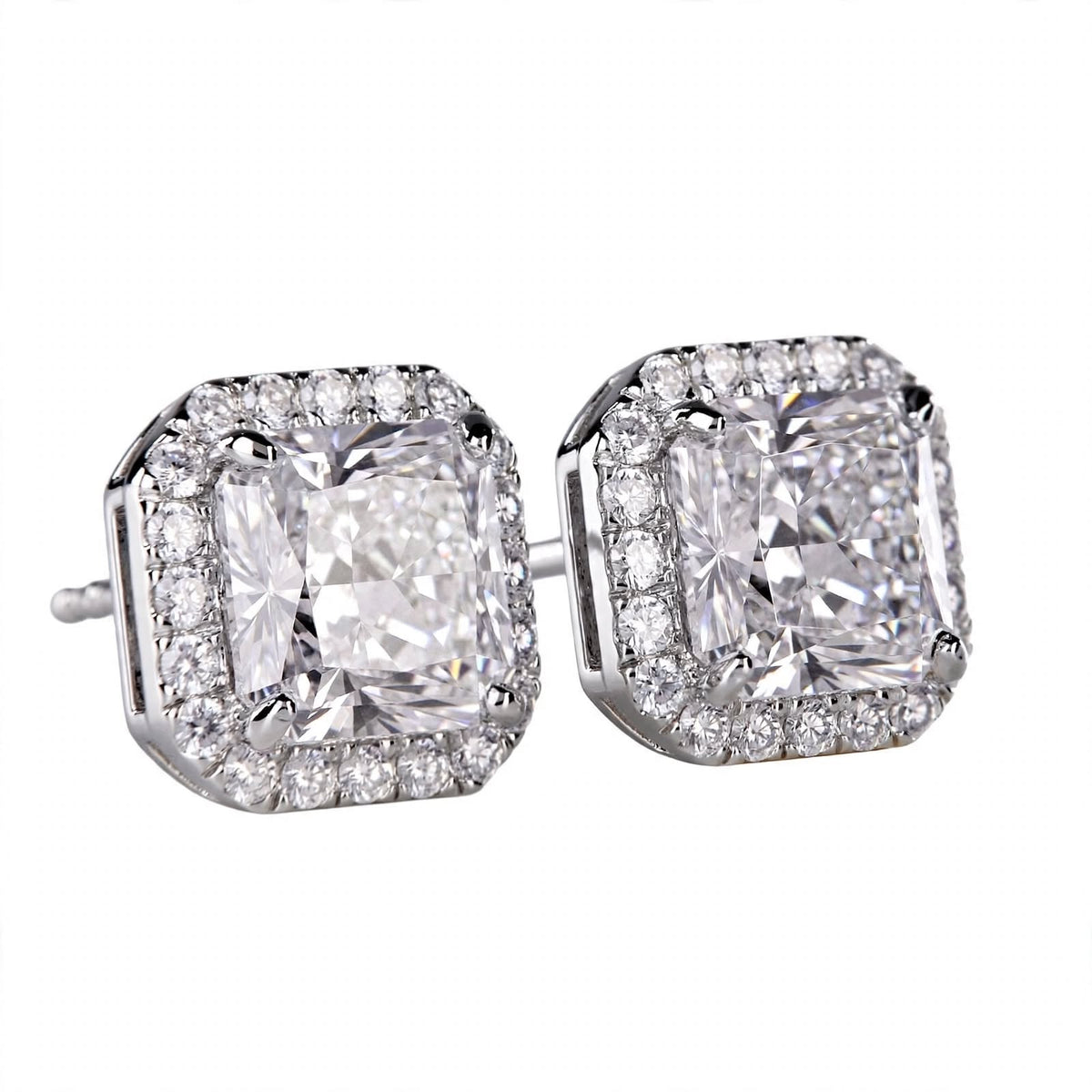 18K Yellow Gold Cushion-Cut Diamond Halo Stud Earrings