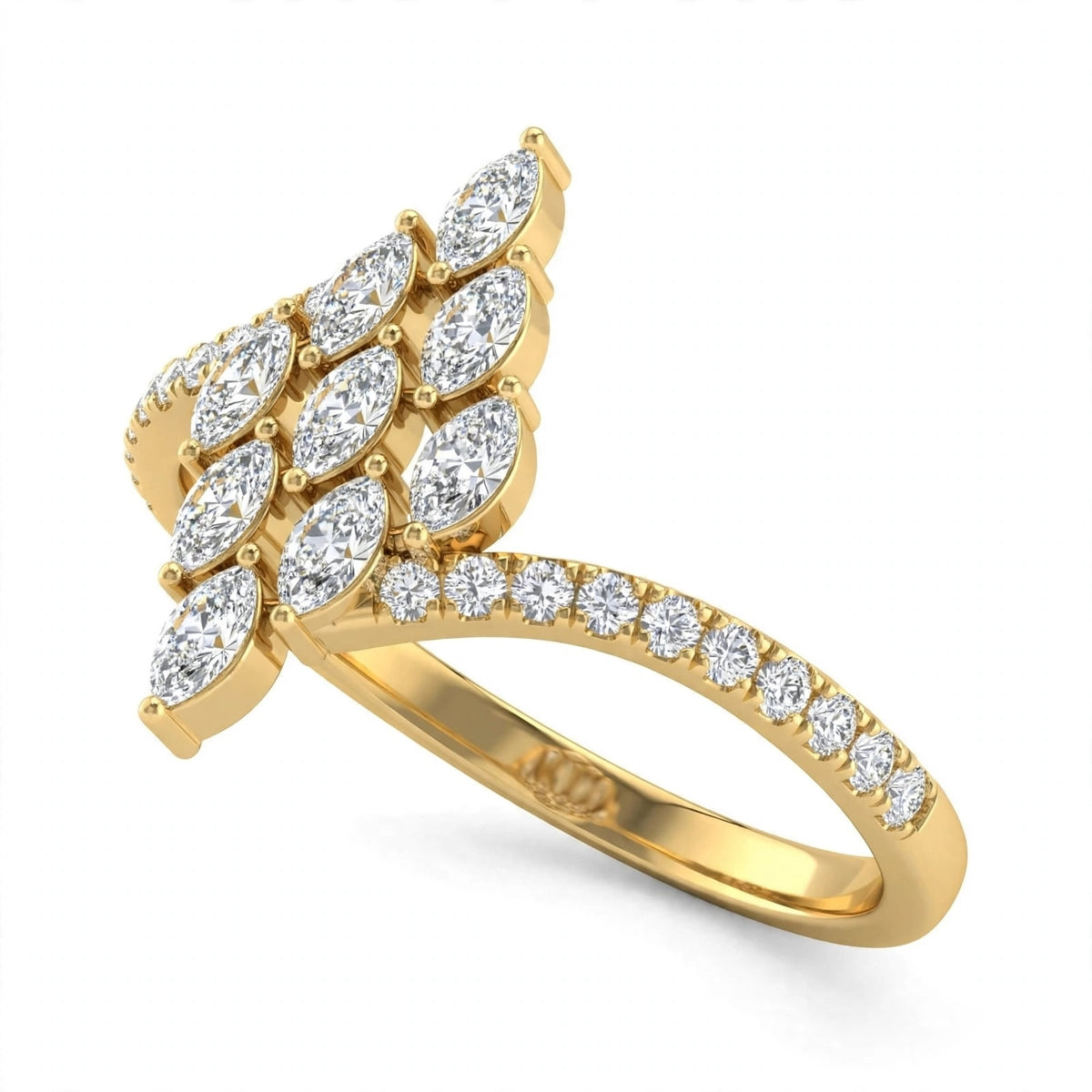 Yellow Gold Multi-Stone Marquise Diamond Cluster Bypass Ring