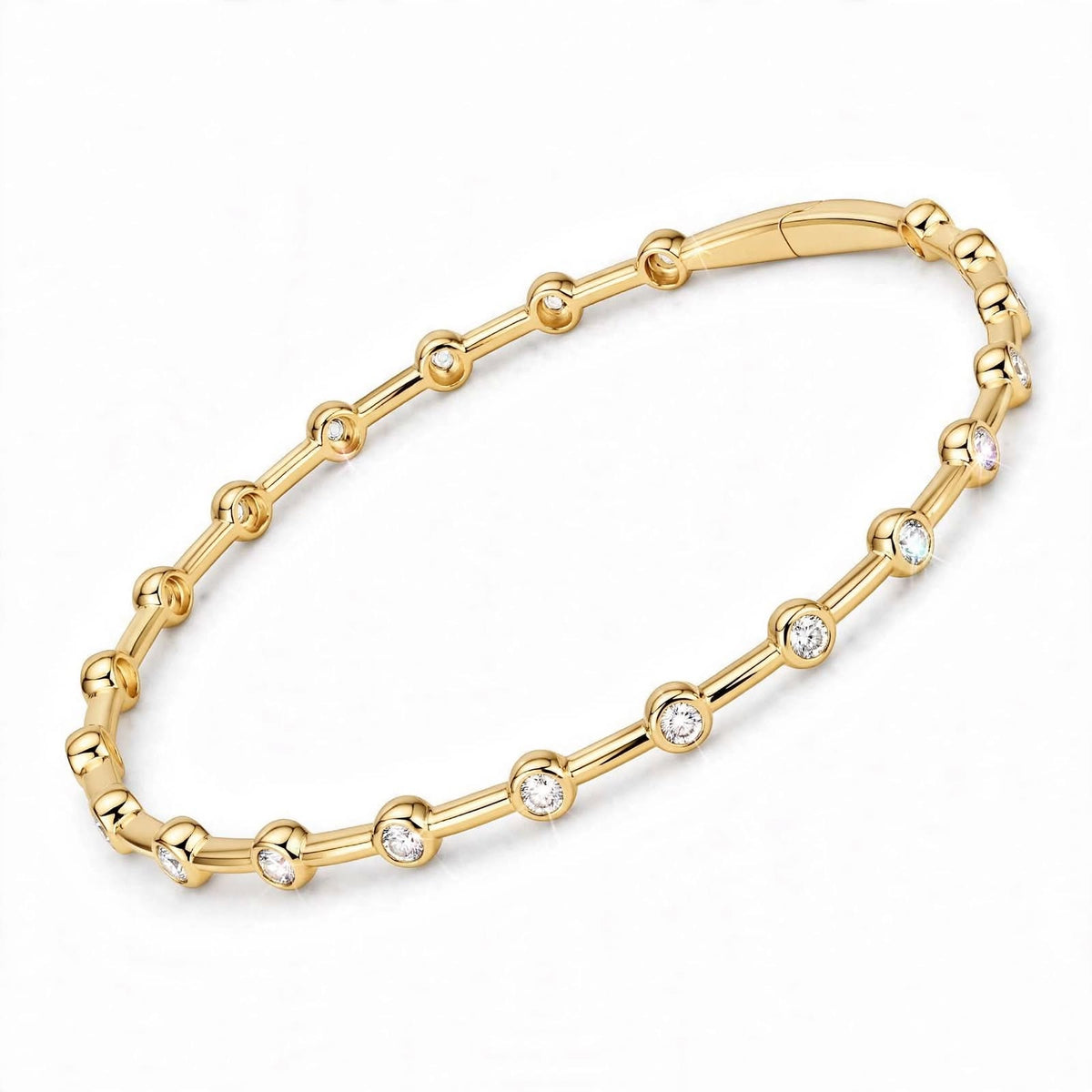 14K Yellow Gold Bezel-Set Diamond Station Bangle Bracelet