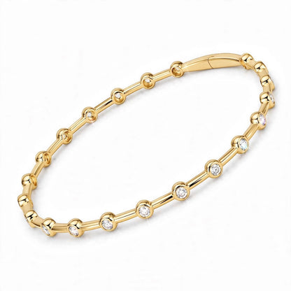 14K Yellow Gold Bezel-Set Diamond Station Bangle Bracelet