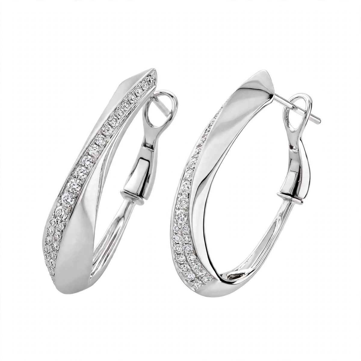 Yellow Gold Diamond Twist Hoop Earrings – Sculptural Wave J-Hoops