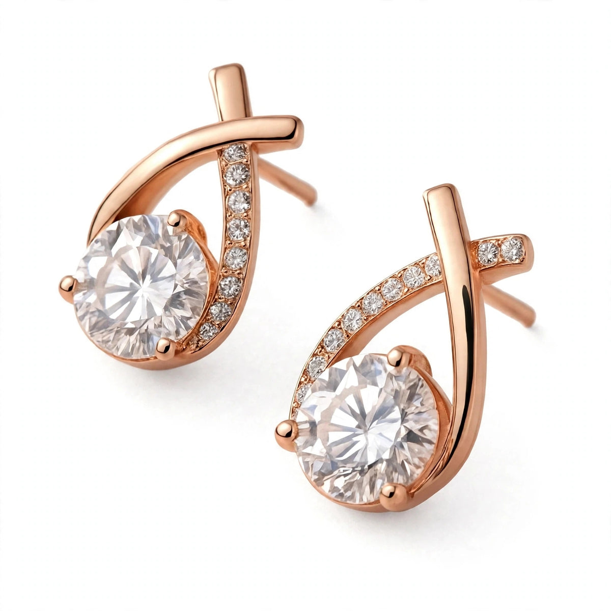 Yellow Gold Criss-Cross Solitaire Stud Earrings