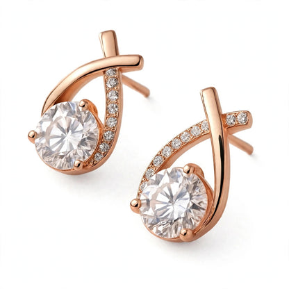 Yellow Gold Criss-Cross Solitaire Stud Earrings