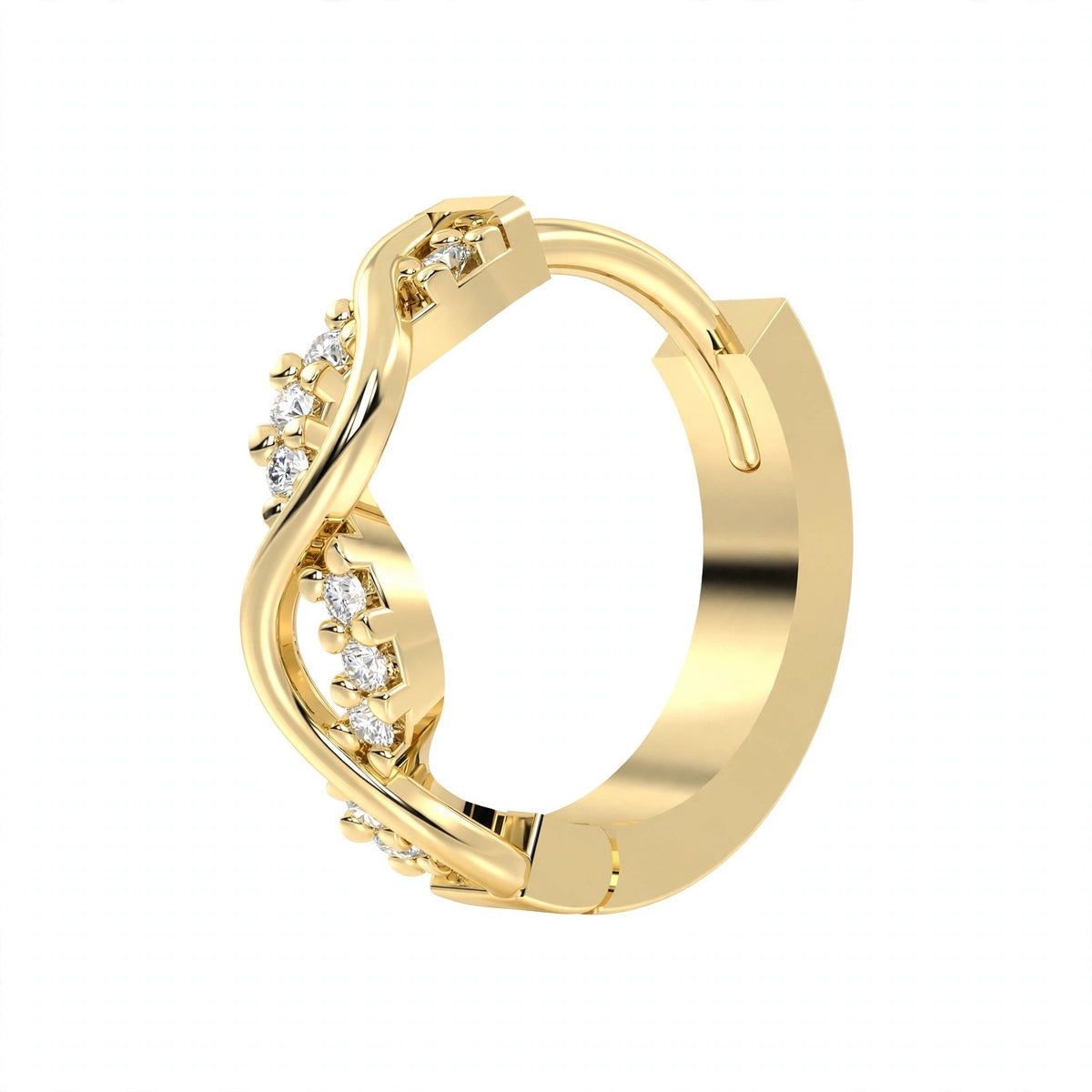 Yellow Gold Infinity Twist Diamond Huggie Hoop Earrings