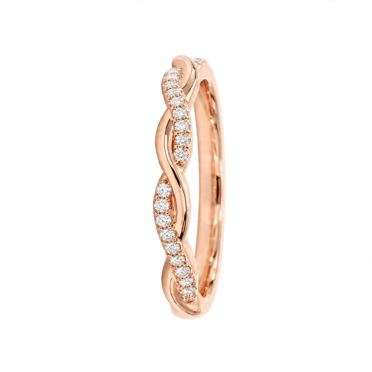 14K Yellow Gold Petite Twisted Vine Pavé Diamond Wedding Band