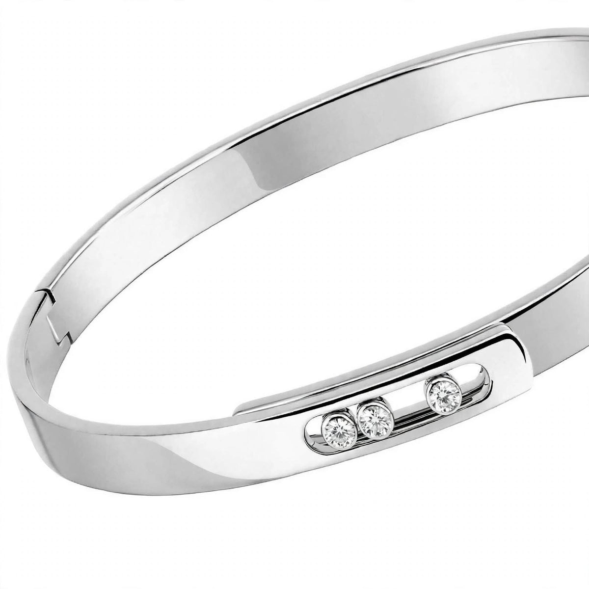 18K Yellow Gold Three-Stone Moving Diamond Bangle