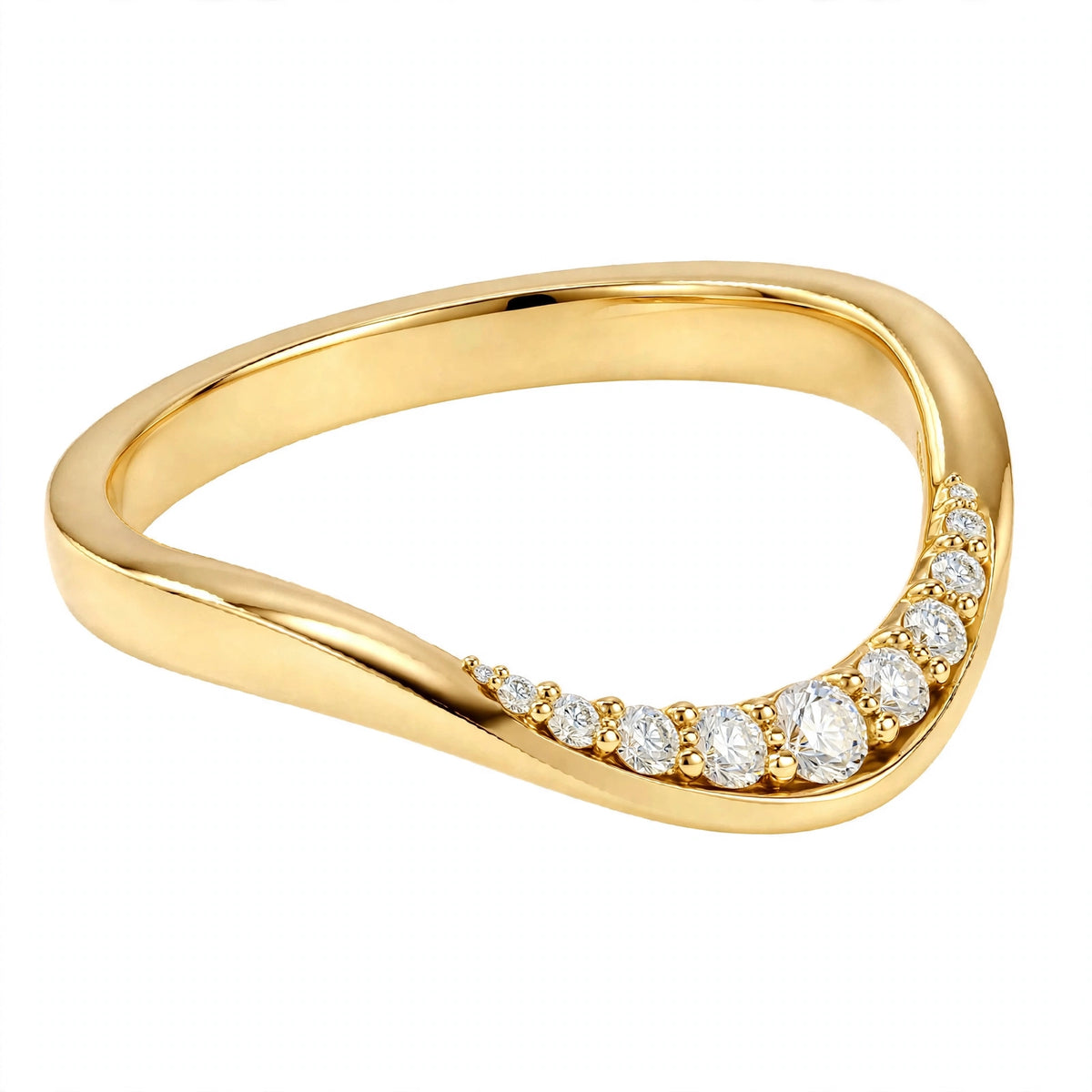 14K White Gold Shared-Prong Curved Diamond Wedding Band