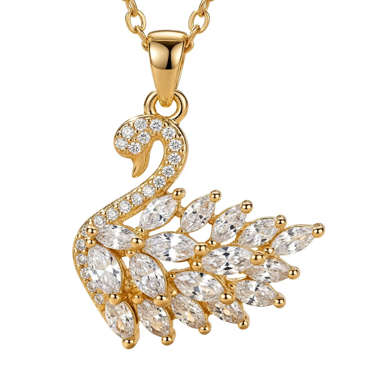 18K Rose Gold Plated Sterling Silver Swan Charm Necklace