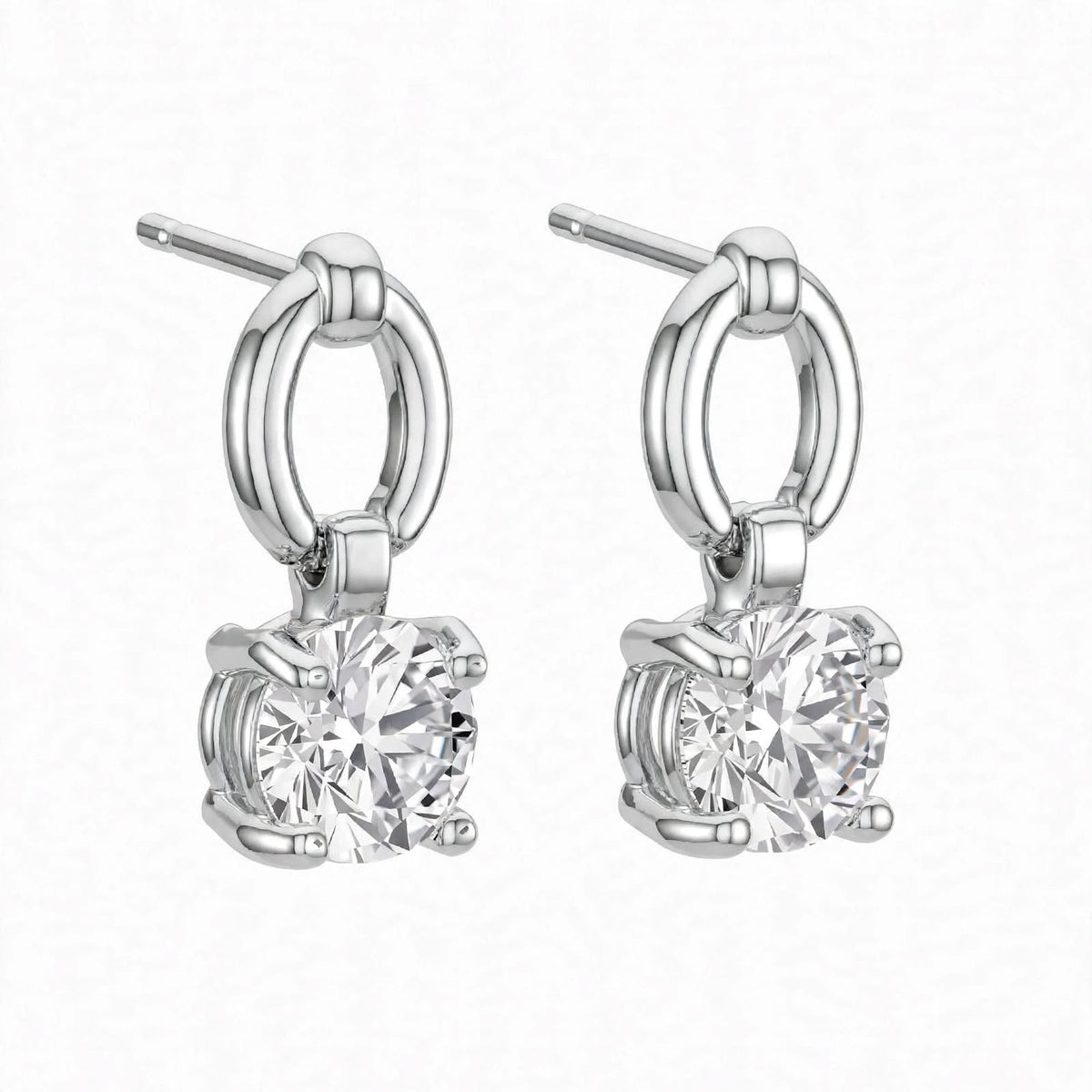 925 Sterling Silver Solitaire Brilliant-Cut Round Dangle Hoops