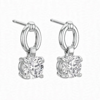 925 Sterling Silver Solitaire Brilliant-Cut Round Dangle Hoops